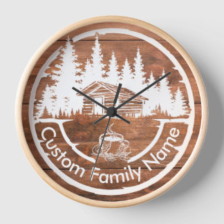 Reloj Cabaña Rústica de Campo | Nombre de Familia Person