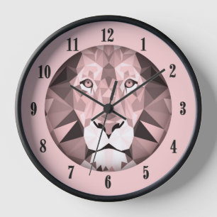 Reloj Cabeza de león geométrica rosa números negros