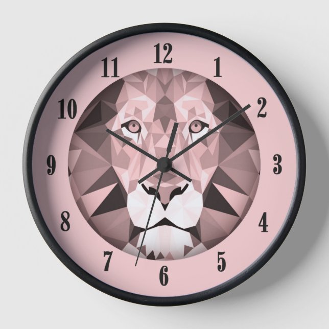 Reloj Cabeza de león geométrica rosa números negros (Anverso)