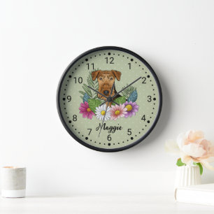 Reloj Cabeza De Perro Airedale Terrier Con Flores Y Nomb