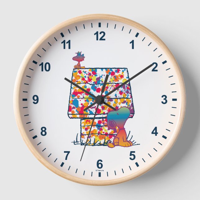 Reloj Cacahuetes | Pintura arcoiris de Snoopy y Woodstoc (Anverso)