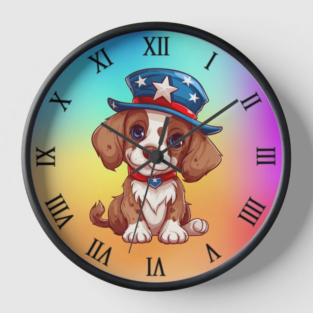 Reloj Cachorro lindo con sombrero americano-71009 (Anverso)
