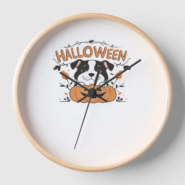 Reloj Cachorro lindo en calabaza - Ilustracion de perro  (Anverso)