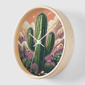 Reloj Cactus en el desierto nublado