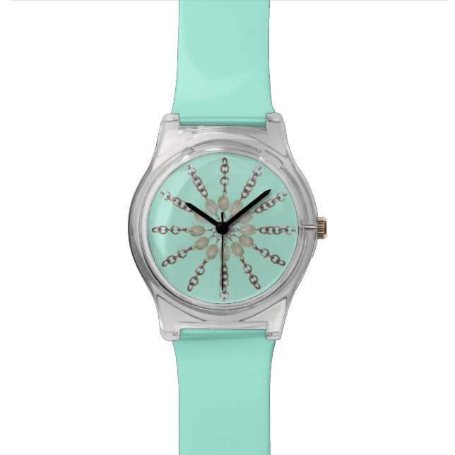 Reloj - Cadena de cobre y cuentas (De cerca)