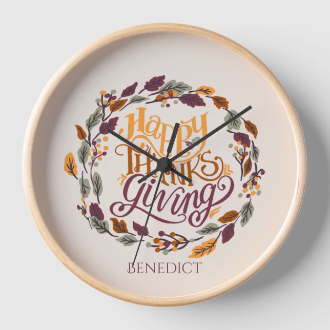 Reloj Cae la Calabaza de Acción de Gracias Feliz Día de  (Anverso)