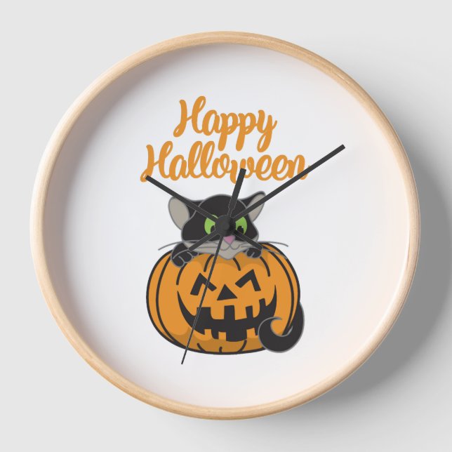 Reloj Calabaza de gatos de Halloween (Anverso)