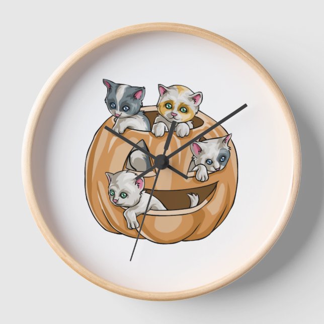 Reloj Calabaza de gatos de Halloween (Anverso)