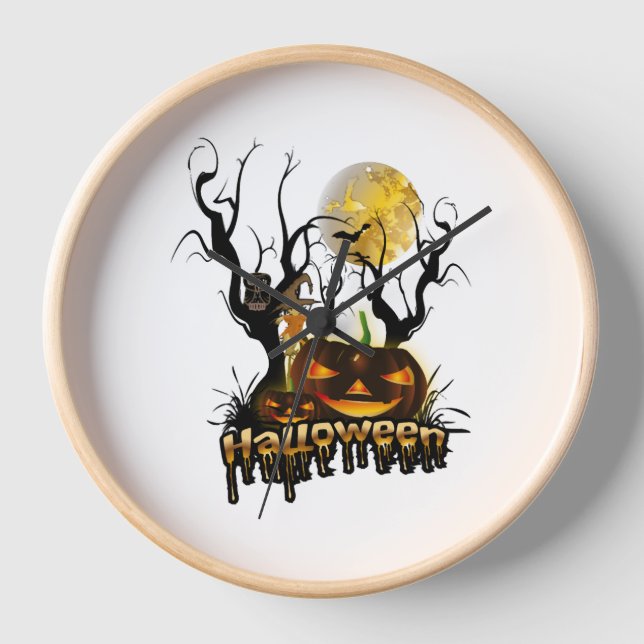 Reloj Calabaza divertida de Halloween con búho (Anverso)