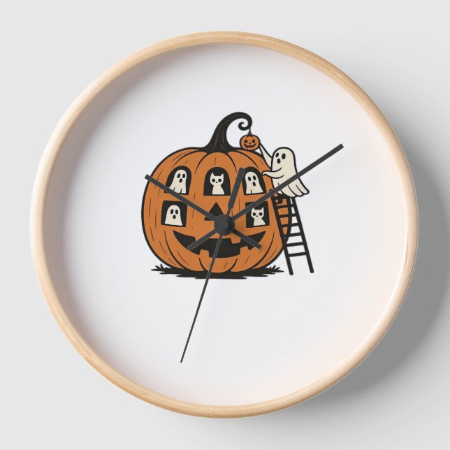 Reloj Calabaza temblorosa con fantasmas, gatos y hallo (Anverso)