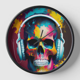 Reloj Calavera colorida con audífonos