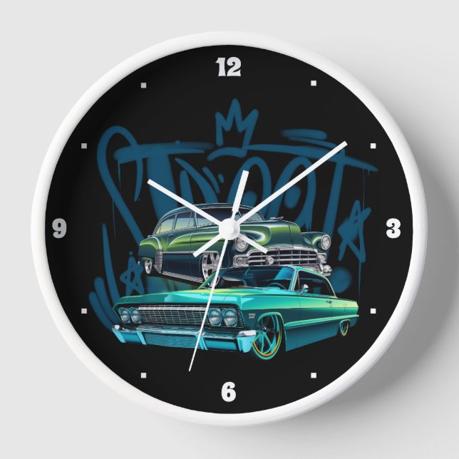 Reloj Calle Fifties Sixties Vieja Autos Árboles Negros (Anverso)