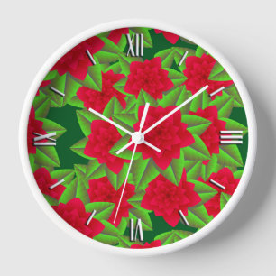 Reloj Camelias rojas oscuras y hojas verdes