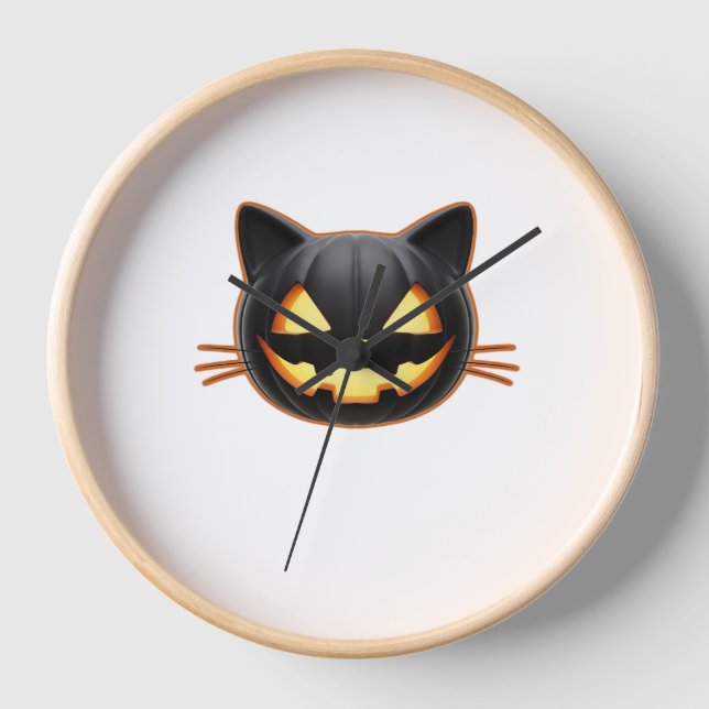Reloj Camiseta clásica de Emoji de gato negro o'Lantern (Anverso)