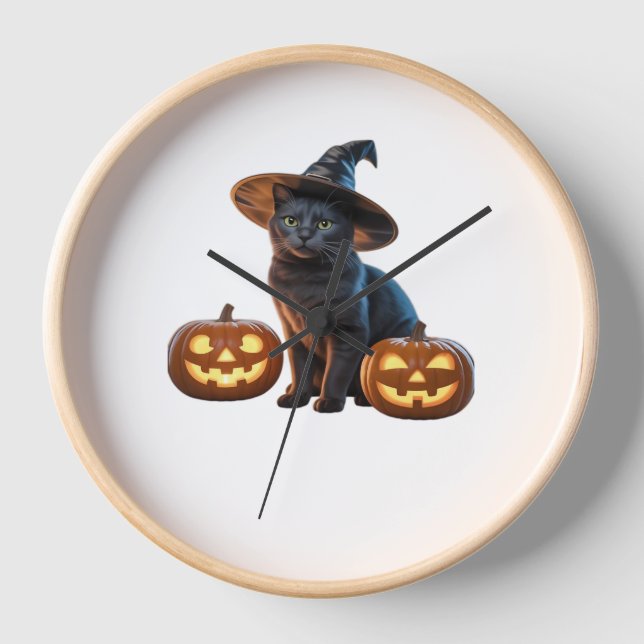Reloj Camiseta clásica mágica para gato negro de Hallowe (Anverso)