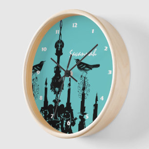 Reloj Candilero de pájaro de amor Aqua personalizado en