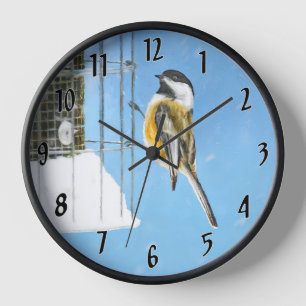 Reloj Carbonero en Comedero - Arte Original de Aves Silv
