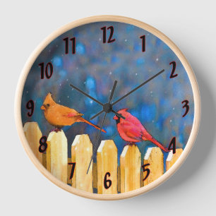 Reloj Cardenales en la cerca pintura - Arte original
