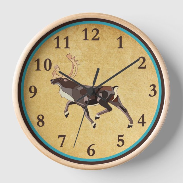 Reloj Caribú/reno de arte folclórico (Anverso)