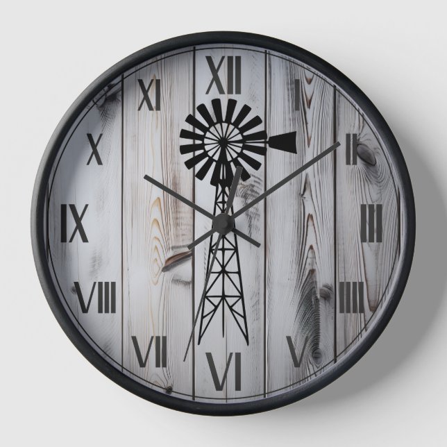 Reloj Casa rural rústica de madera blanca y molino de vi (Anverso)