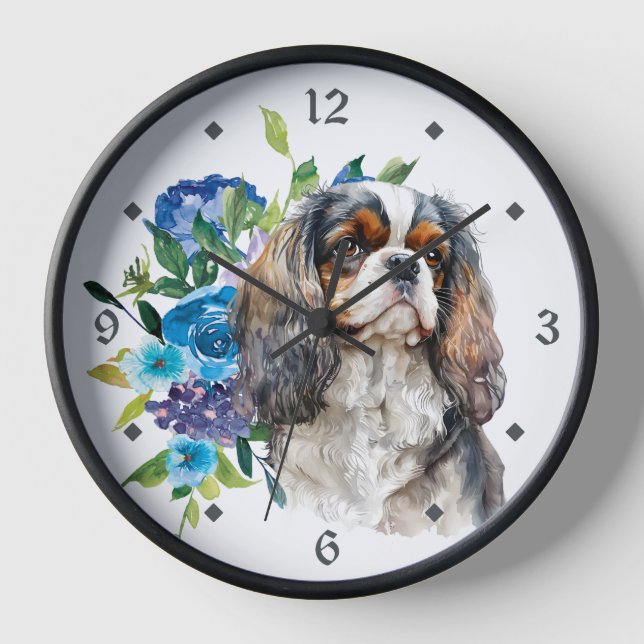 Reloj Cavalier floral azul Rey Carlos Spaniel Dog (Anverso)