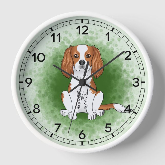 Reloj Cavalier King Charles Spaniel Blenheim Sobre Verde (Anverso)