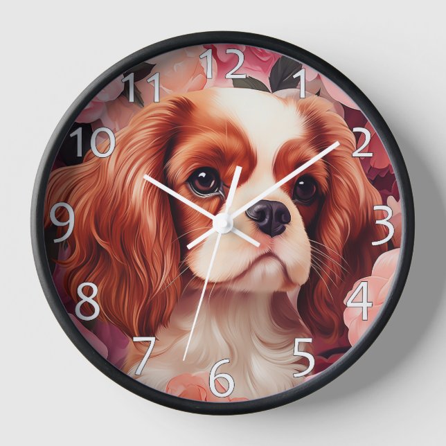 Reloj Cavalier King Charles Spaniel en Rosas (Anverso)