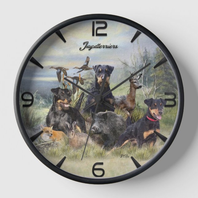 Reloj Caza con Jagdterriers , arte (Anverso)