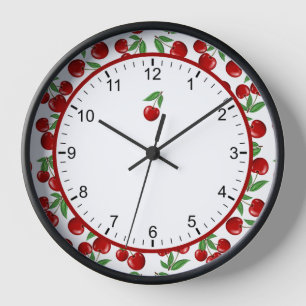 Reloj Cerezas Rojas Gráfica Estilo Retro Enmarcado