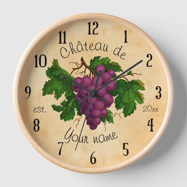 Reloj Chateau francés con uvas vivas personalizadas (Anverso)