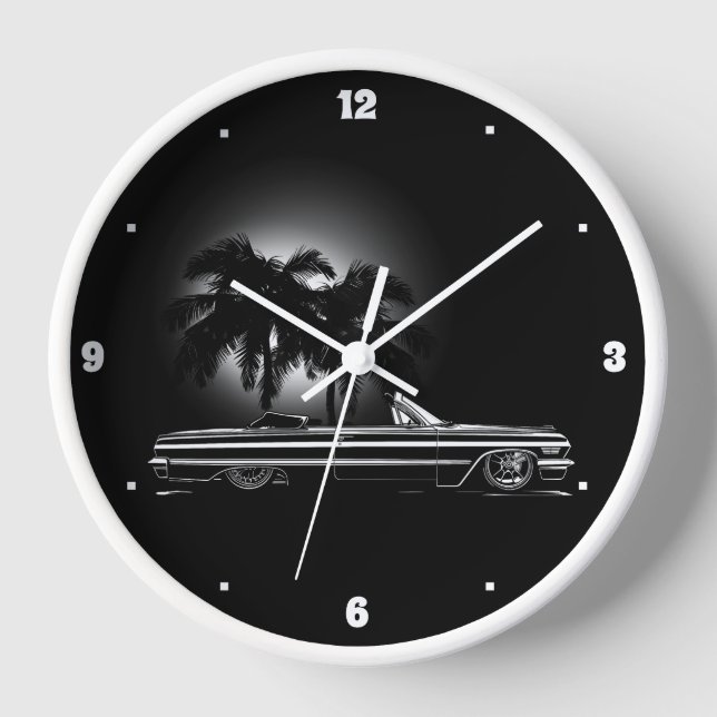 Reloj Chevy Sixties Black Convertible Palm Trees Graphic (Anverso)