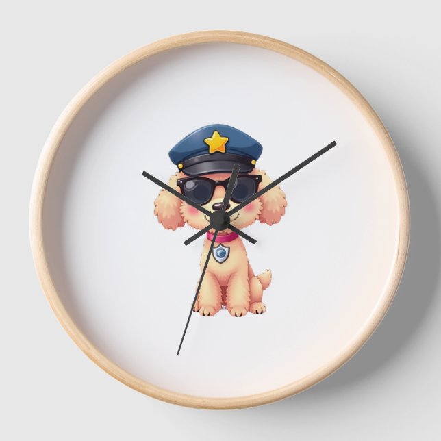 Reloj Chibi Anime Policía Poodle Dog (Anverso)