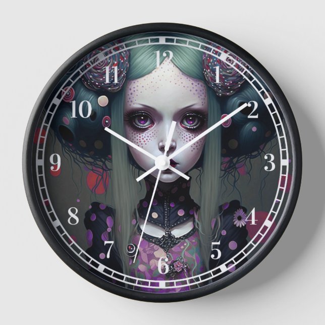 Reloj Chica de Gótico lindo arte morado negro fantasía (Anverso)