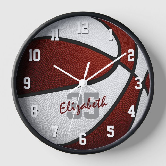 Reloj chicas blancos chicos baloncesto personalizado (Anverso)