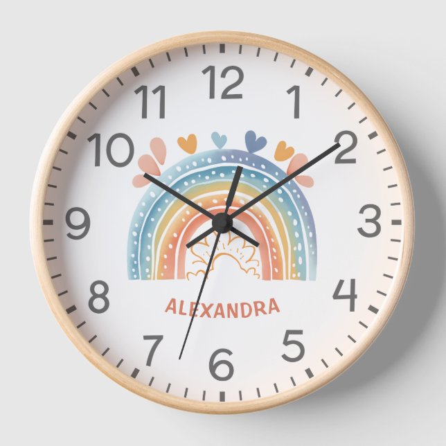 Reloj Chicas cortan guardería de niños arcoiris rosados (Anverso)