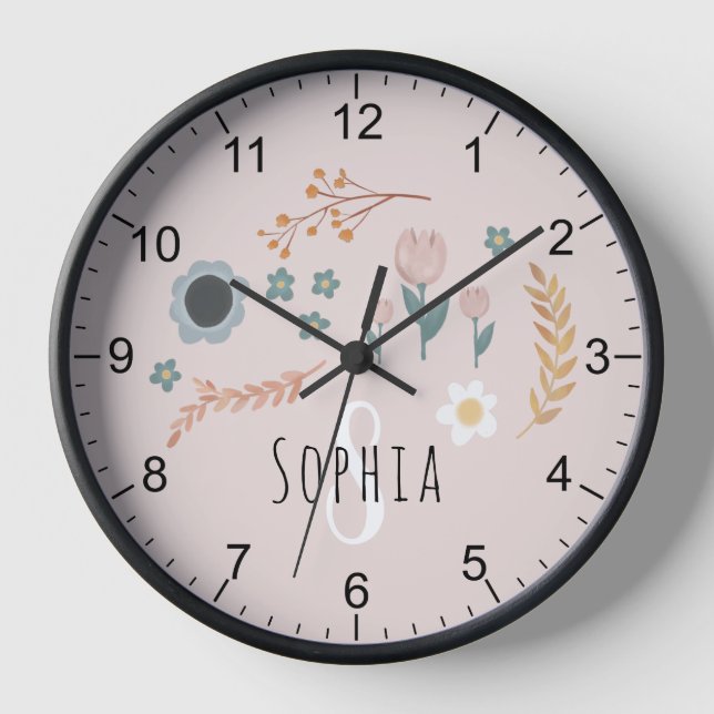 Reloj Chicas Cute Pastel Floral Imprimir niños botánicos (Anverso)