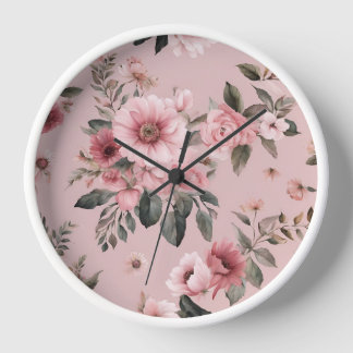 Reloj Chicas Cute rosa Floral pared botánica
