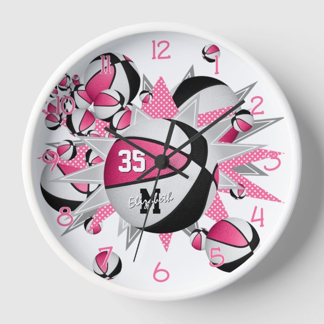 Reloj chicas de la sala de deportes rosa negro estrellas (Anverso)