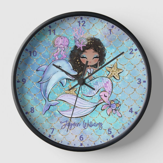 Reloj Chicas del Personalizado de pelo negro de sirena d (Anverso)