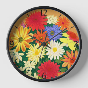 Reloj Círculo de Flores, Margaritas y Áster Coloreados