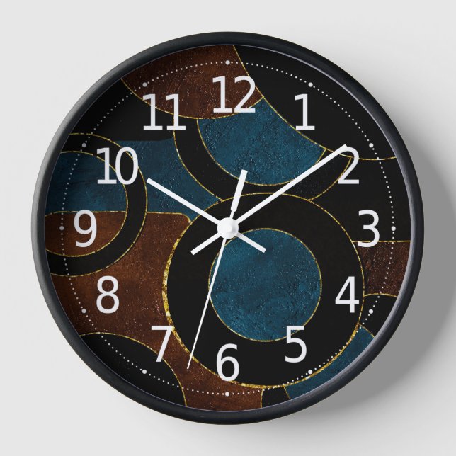 Reloj Círculos Geométricos Abstractos Dorado  Hoja Brill (Anverso)