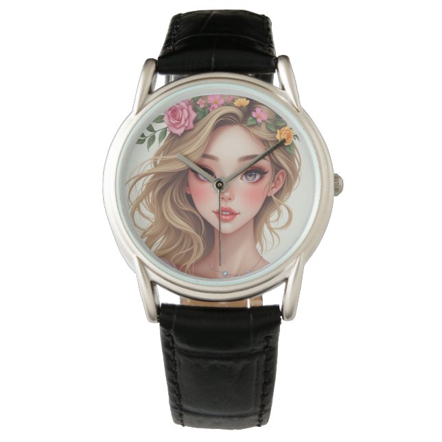 Reloj clásico de cuero negro (C.C.) (Anverso)