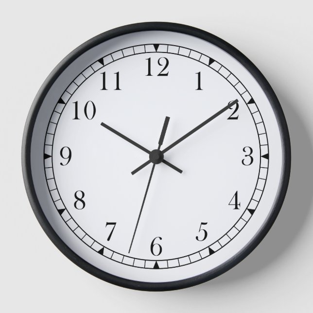 Reloj clásico de pared moderna en blanco y negro (Anverso)