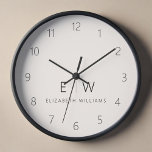 Reloj Clásico Neutral Moderno Monograma Minimalista Nomb<br><div class="desc">Mejore su decoración en casa con nuestro elegante reloj de pared Minimalista clásico. Este exquisito reloj combina a la perfección la elegancia atemporal con el minimalismo contemporáneo, elevando el espacio vital a nuevos niveles de sofisticación. Diseñado con precisión y meticulosa atención a los detalles, este reloj de pared es más...</div>