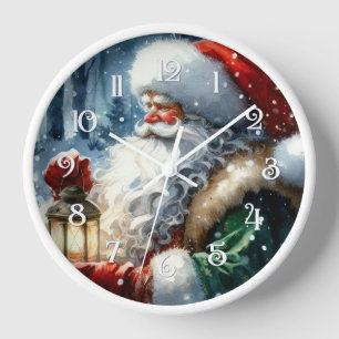 Reloj Claus de Santa acuarela Navidad Bosque de nieve