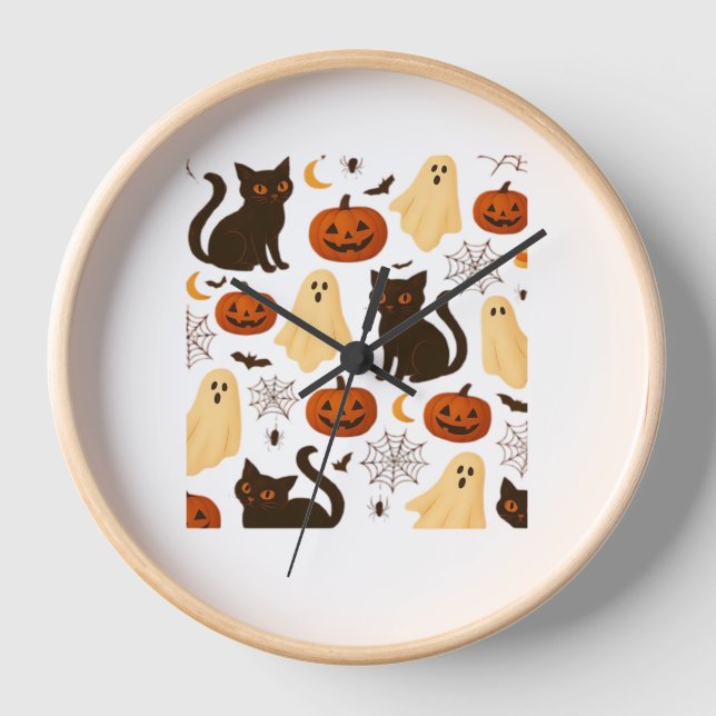 Reloj Cláusulas de patrón de gatito negro y fantasma de  (Anverso)