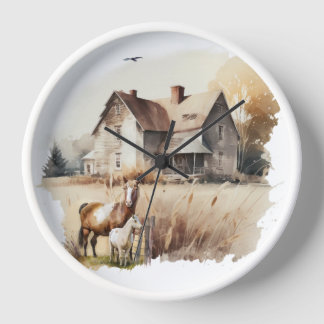 Reloj Cocina de animales de granja de acuarela de campo