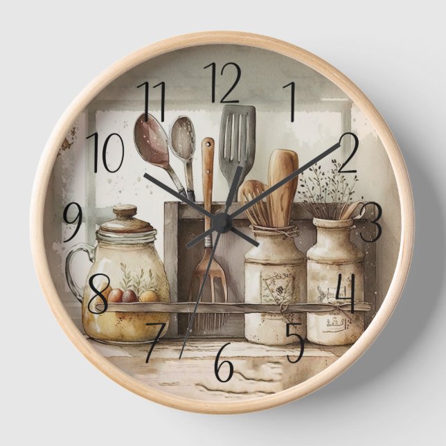 Reloj cocina de granja del condado de moda rústica (Anverso)