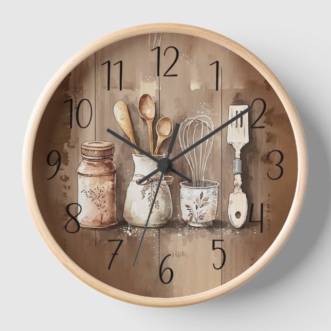 Reloj cocina de granja del condado de moda rústica (Anverso)