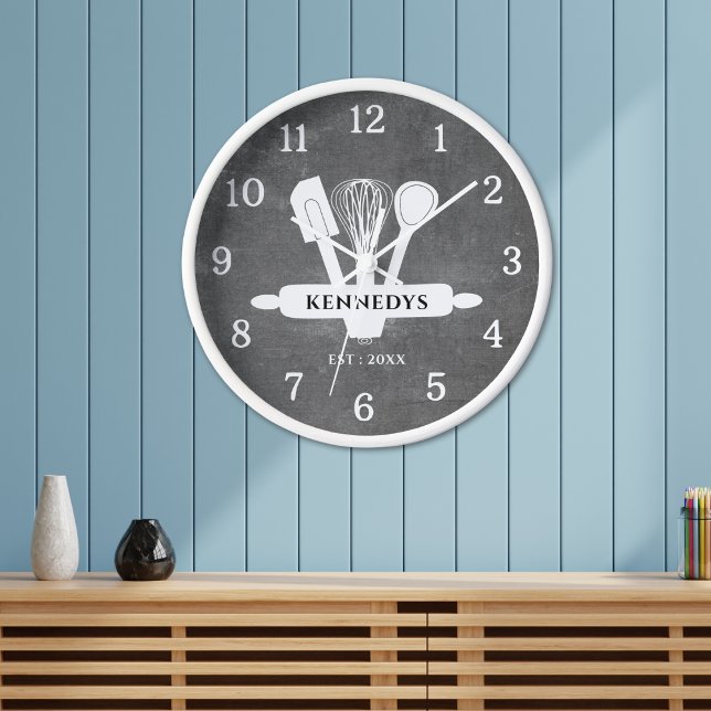 Reloj Cocina rústica de granja de Chalkboard personaliza (Subido por el creador)